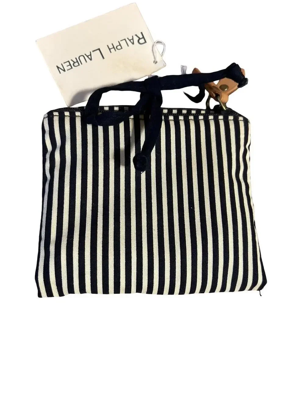 Vintage Ralph Lauren RL Monogram Black Cream Stripe‎ Fold Travel Organizer Pouch